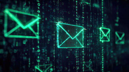 Corporate email interface with phishing detection actively flagging suspicious emails, ensuring protection.の素材