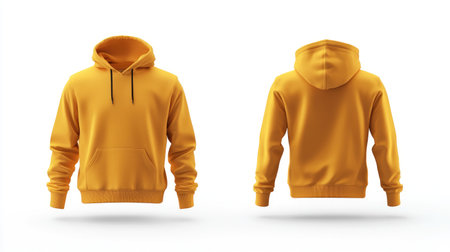 Clean yellow hoodie, front and back view mockup isolated on white, perfect for branding or design placement.の素材