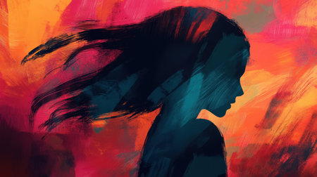 A visual concept of mental health struggles, depicting loneliness, sadness, and anxiety in an abstract, emotional formの素材