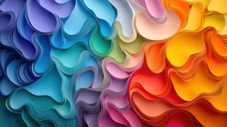 Colorful paper art mosaic, glowing with rainbow hues and an abstract design, perfect for a vivid and modern backgroundの素材