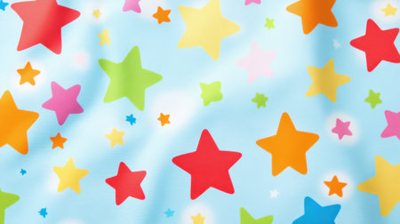 Colorful rainbow stars scattered across a cheerful background, perfect for a children bedroom with playful cartoon designs.の素材