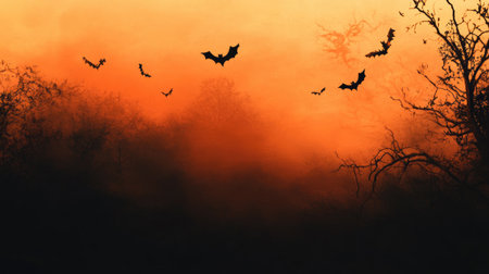 Halloween background with dark orange and black gradient, featuring subtle spooky elements for a haunting atmosphere.の素材