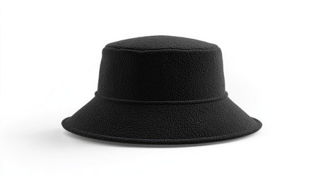 Simple black bucket hat rendered in 3D on white, perfect for fashion branding or product visualization.の素材