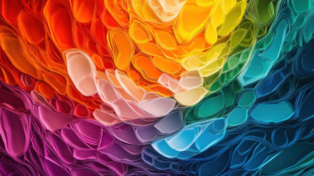Abstract paper art mosaic, radiating vibrant rainbow colors, creating a glowing, glass-like texture in a unique digital conceptの素材