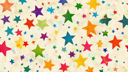 Colorful rainbow stars scattered across a cheerful background, perfect for a children bedroom with playful cartoon designs.の素材