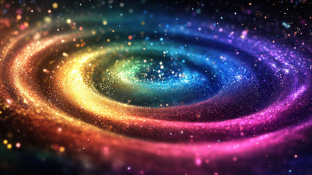 Rainbow spiral of fairy dust and glitter spinning into a galaxy of stars, evoking a magical fantasy atmosphereの素材