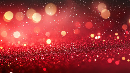 Red sparkling texture with glitter and glowing holiday lights, perfect for Valentine's Day, love, and celebrationの素材