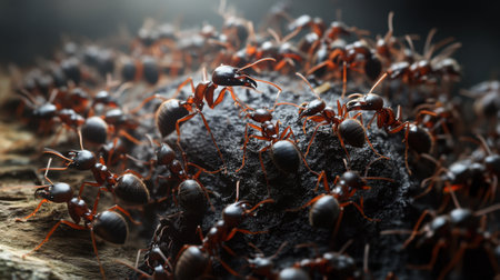 A swarm of ants works together, meticulously building their anthill, showing unity and perseverance.の素材