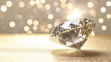 Stunning diamond with sparkling facets against a neutral backdrop, highlighting the brilliance and luxury of fine jewelryの素材