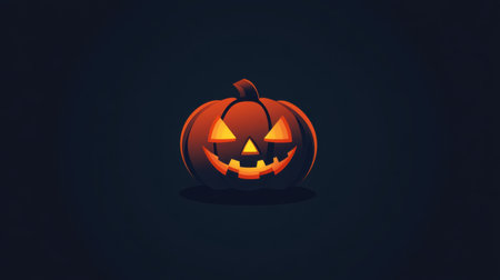 A flat design Halloween icon featuring a spooky pumpkin with glowing eyes on a simple dark background, perfect for seasonal use.の素材