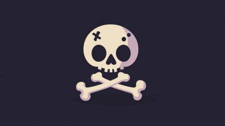 A flat design Halloween icon with a creepy skull and crossbones on a solid dark background, creating a spooky, yet minimal seasonal design.の素材