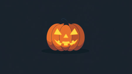 A flat design Halloween icon featuring a spooky pumpkin with glowing eyes on a simple dark background, perfect for seasonal use.の素材