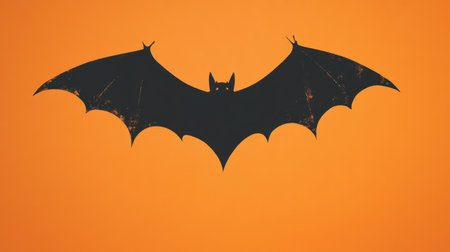A spooky Halloween icon featuring a black bat flying against a simple orange background, ideal for seasonal use and festive decorations.の素材