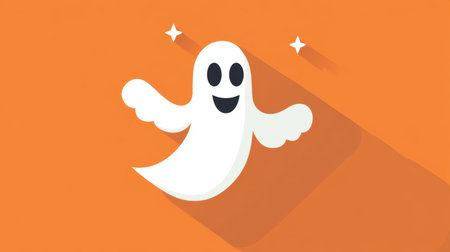 Flat art style Halloween icon with a ghost floating in the air, set against a minimalist background for spooky fun.の素材