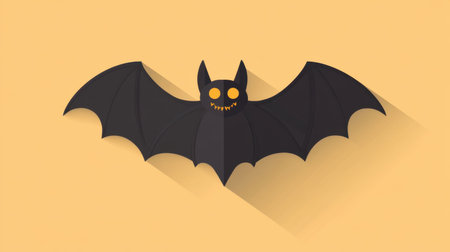 A flat design Halloween icon of a bat flying against a simple background, creating a spooky yet playful atmosphere.の素材