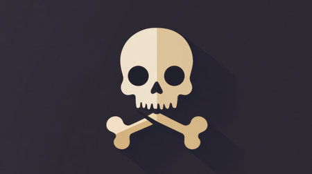 A flat design Halloween icon with a creepy skull and crossbones on a solid dark background, creating a spooky, yet minimal seasonal design.の素材