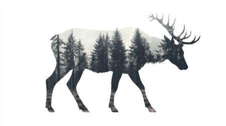 Forest-filled animal silhouette with room for text, symbolizing the unity of nature and wildlife in conservation efforts.の素材