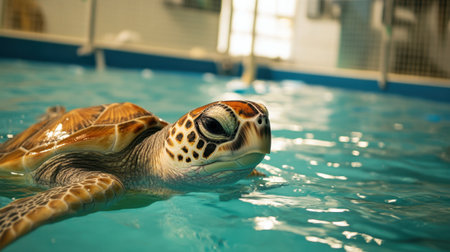 Sea turtle swims freely after being released into the wild by animal activists, emphasizing the success of wildlife rehabilitation efforts.の素材