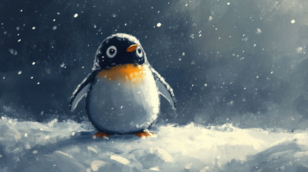 Cute penguin, the epitome of sweetness, standing proudly in a snow-covered world, spreading charm and warmth.の素材