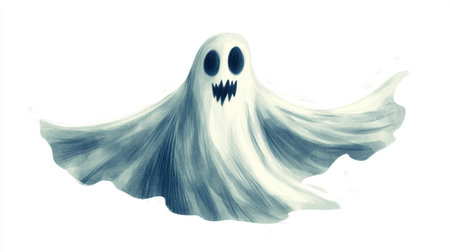 Spooky yet fun ghost illustration, isolated on white, with soft, playful features ideal for Halloween themes.の素材