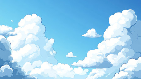 Artistic vector illustration of clouds, set against a clear, blue cartoon skyの素材