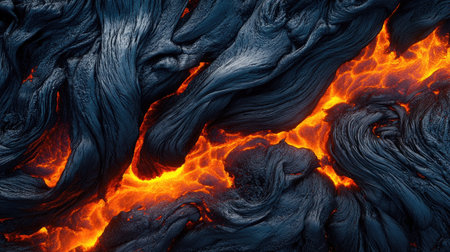 Artistic top view of lava texture, showcasing molten patterns and vivid colors.の素材