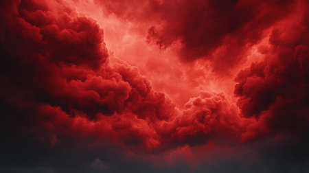 Envelop yourself in the captivating sight of intense red clouds swirling amidst a dramatic sky. This mesmerizing image captures the essence of nature's power, invoking emotion.の素材