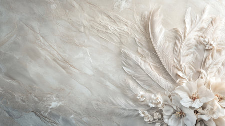 Marble surface with delicate feather and floral designs, ideal for elegant wall art panels that exude sophistication.の素材