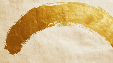 Abstract golden brush art on a textured Japanese paper background, showcasing the fusion of traditional and modern aesthetics.の素材