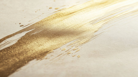 Golden brush strokes on a Japanese paper background, highlighting the delicate balance of color and texture in a minimalist design.の素材