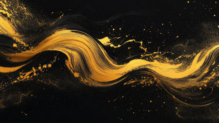 Golden brush art on a black background, with intricate patterns and a minimalist design, embodying luxury and refinement.の素材