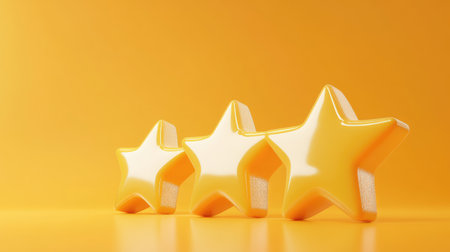 Symbol of top-notch consumer feedback and quality service, featuring five glowing stars on a contrasting yellow background, with a satisfied expression icon.の素材