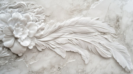 Marble surface with delicate feather and floral designs, ideal for elegant wall art panels that exude sophistication.の素材