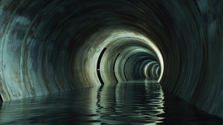 Infrastructure tunnel with a curved design for efficient underground water drainage, essential for urban planning.の素材
