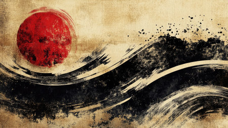 Washi paper texture with ink brush strokes and a grunge effect, creating a traditional Japanese aesthetic for New Year greetings.の素材