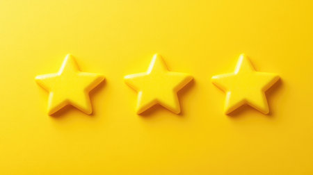 Close-up of a customer satisfaction survey showing five stars, with a yellow background emphasizing the excellent review and quality control.の素材