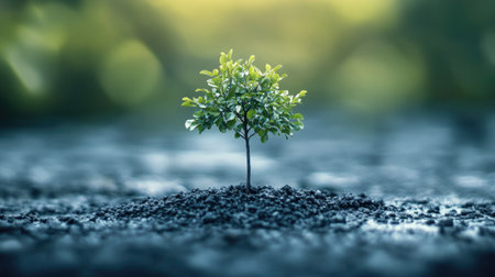 A tiny tree flourishing after a storm, capturing the essence of community resilience and nature's power to regenerate.の素材