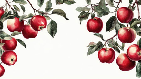 Branches heavy with apple clusters, with plenty of copy space available, creating a fresh, vibrant scene ideal for designの素材