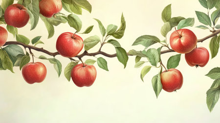 Branches heavy with apple clusters, with plenty of copy space available, creating a fresh, vibrant scene ideal for designの素材