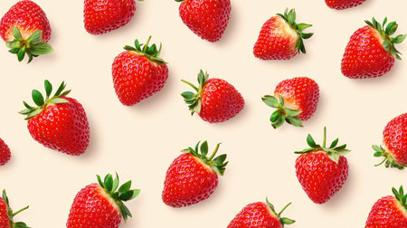 A seamless pattern of bright red strawberries on a light pastel background, perfect for a fresh and lively design.の素材