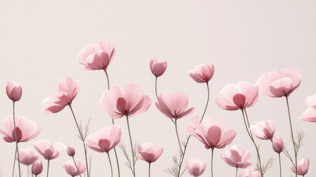 A cluster of delicate pink flowers against a solid background, creating a minimalistic yet graceful floral design.の素材