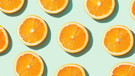 A citrusy pattern of orange slices on a pastel green background, perfect for summer vibes.の素材