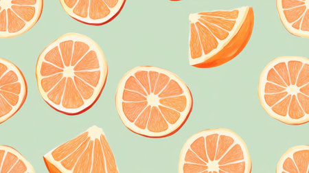 A citrusy pattern of orange slices on a pastel green background, perfect for summer vibes.の素材