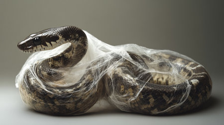 A snake shedding its skin, leaving behind a translucent casing, illustrating the renewal and growth process of reptiles.の素材