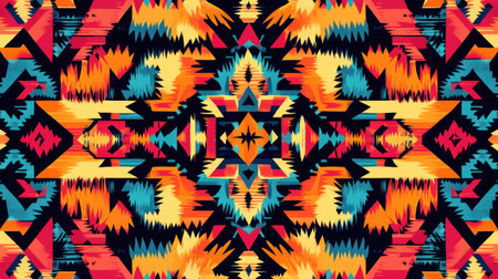 Navajo tribal ethnic seamless pattern background with geometric shapes and vibrant colors, showcasing traditional Native American textile design.の素材