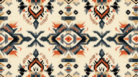 Seamless ethnic pattern inspired by Navajo tribal art, with geometric motifs and a palette of natural colors, ideal for a textile background.の素材