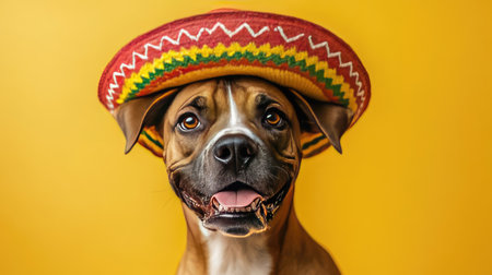 Dog wearing a traditional sombrero, embodying the lively spirit of Cinco de Mayo in a fun and festive portraitの素材
