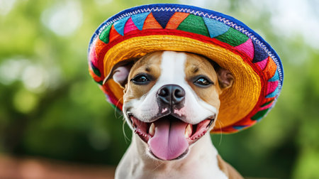 Adorable dog wearing a colorful Mexican sombrero, ready to celebrate Cinco de Mayo, capturing the festive spiritの素材