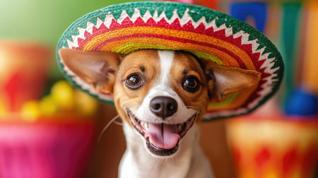 Cheerful dog in a sombrero, bringing the Cinco de Mayo celebration to life with a touch of adorable humorの素材