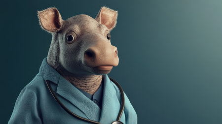 Animal wearing a doctor coat and stethoscope, symbolizing health and care in a charming and light-hearted wayの素材